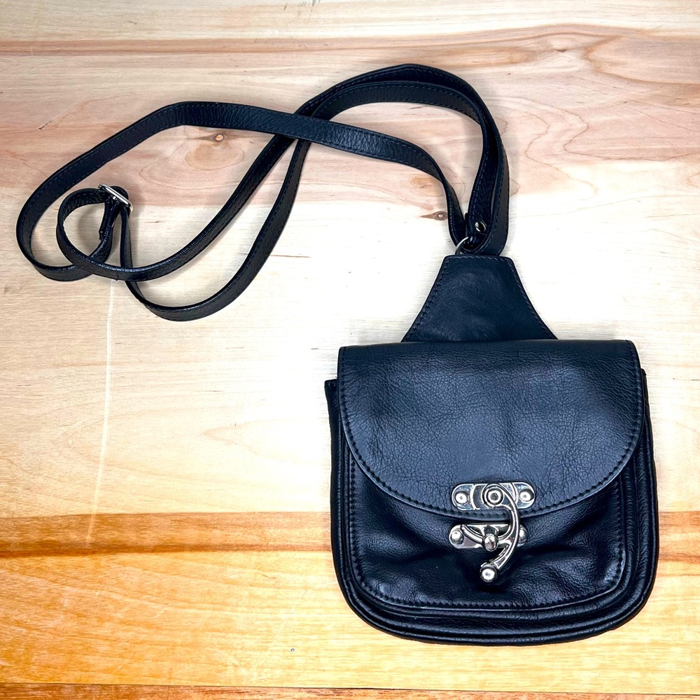Sundance Leather Go Anywhere Mini Crossbody Pouch Bag Purse Black Italy